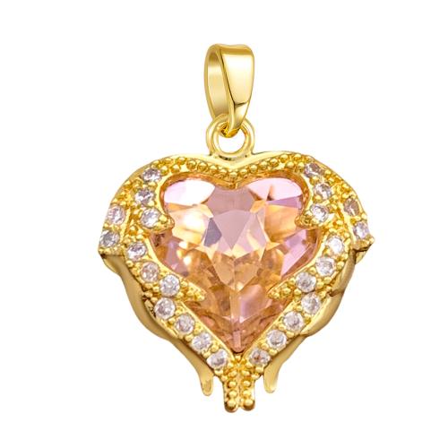 Terningformet Zirkon Micro Pave Messing vedhæng, Heart, forgyldt, du kan DIY & Micro Pave cubic zirconia, flere farver til valg, 15.70x16.80mm, Solgt af PC