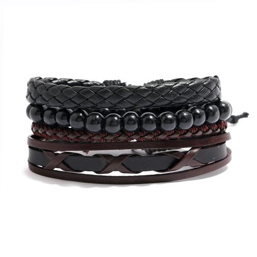 Kohud Armband Set, med PU & Vax & Trä, med 8-9cm extender kedja, Unisex & Flätad, Innerdiameter:Ca 60mm, Längd Ca 17-18 cm, Säljs av Ställ