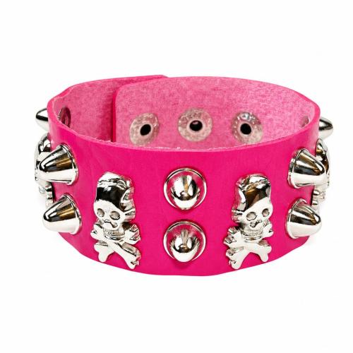 PU Leather Bracelet Skull with rivet stud & punk style & Unisex Sold By PC