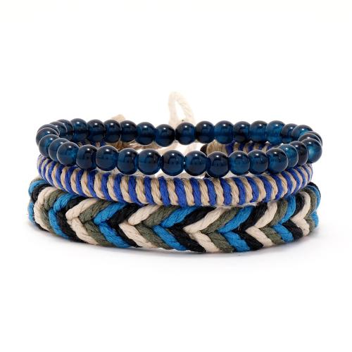 Vax Armband Set, med Glaspärlor & Hampa, med 8-9 extender kedja, Skull, tre stycken & Unisex, Längd Ca 17-18 cm, Säljs av Ställ