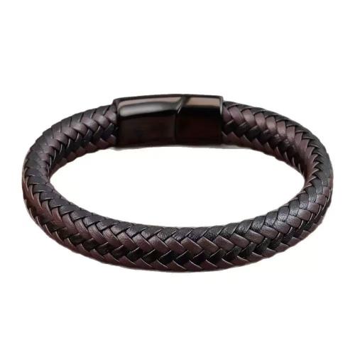 PU Leather Bracelet with 304 Stainless Steel handmade & braided & for man 10mm Sold By PC