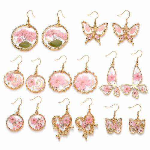 lega in zinco orecchini a goccia, with Fiori secchi, placcato color oro, stili diversi per la scelta & per la donna, earring size 18-54mm, Venduto da coppia