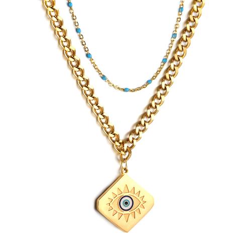 304 Stainless Steel Necklace plated Unisex & enamel & with rhinestone Sold By PC