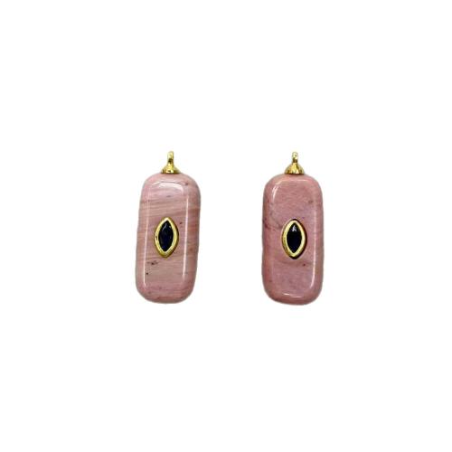 Edelstein Anhänger Schmuck, mit Messing, Rechteck, plattiert, DIY & verschiedenen Materialien für die Wahl & mit Strass, 12x25mm, verkauft von PC