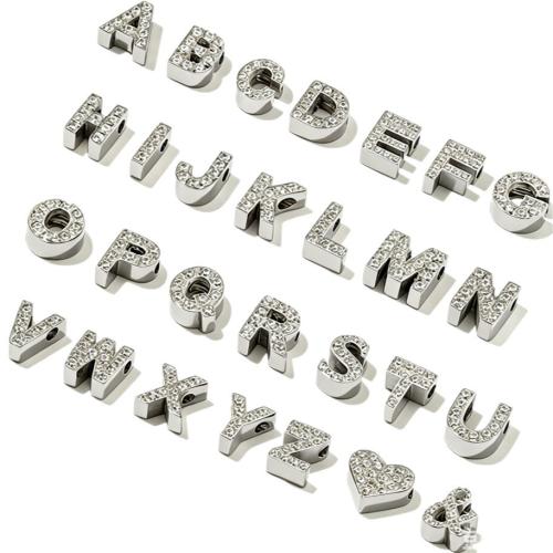 Grânulos de espaçador de aço inoxidável, Aço inoxidável 304, Letra do Alfabeto, DIY & Vario tipos a sua escolha & com strass, cor original, vendido por PC