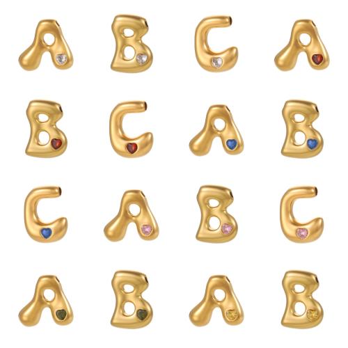 Pendentifs en acier inoxydable Lettre, Acier inoxydable 304, Lettre d’alphabet, Placage de couleur d'or, DIY & styles différents pour le choix & pavé de micro zircon, plus de couleurs à choisir, Vendu par PC