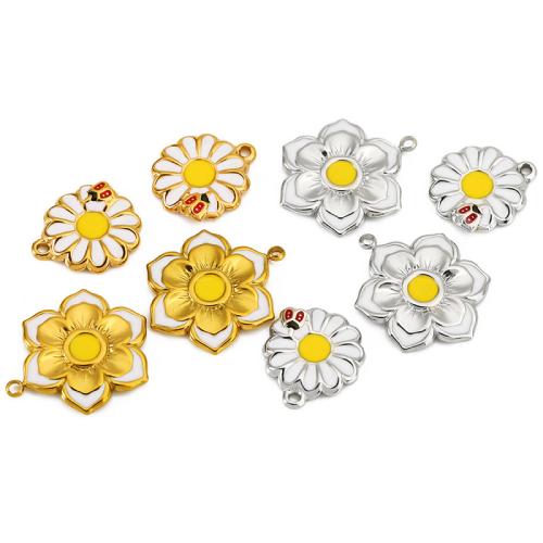 Stainless Steel Flower Pendant 304 Stainless Steel Vacuum Ion Plating DIY & enamel Sold By PC