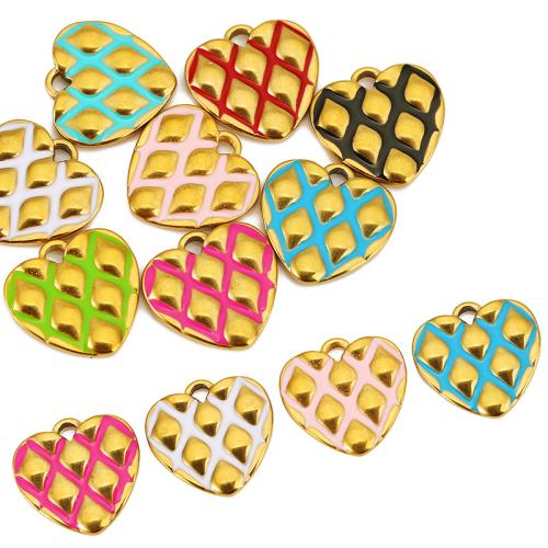 Pendientes Corazón de acero inoxidable, acero inoxidable 304, chapado en color dorado, Bricolaje & esmalte, más colores para la opción, 17.50x17mm, Vendido por UD