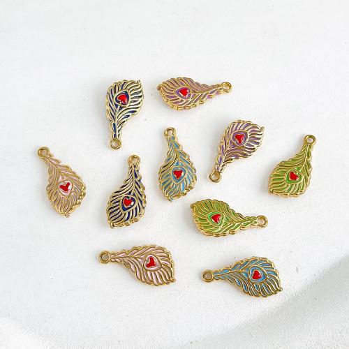 Stainless Steel Pendants Feather plated DIY & enamel Sold By Bag