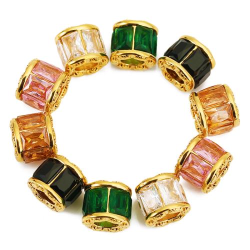 Acero inoxidable Beads gran agujero, acero inoxidable 304, Cubo, chapado en color dorado, Bricolaje & con circonia cúbica, más colores para la opción, 13x11.65mm, Vendido por UD