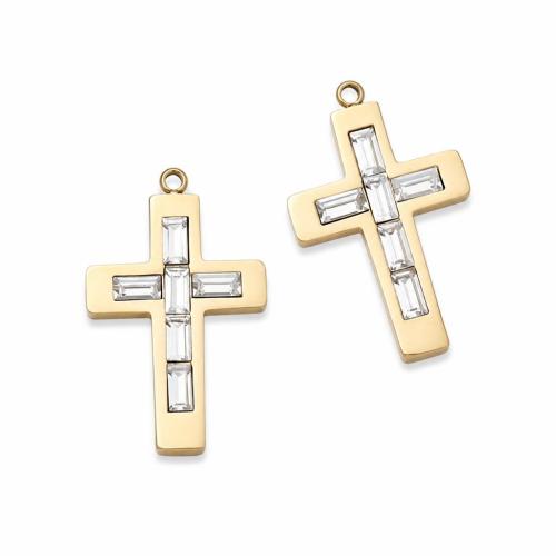 Nerūdijančio plieno Cross Pakabukai, 304 Nerūdijantis plienas, Kirsti, aukso spalva padengtas, Pasidaryk pats & su Kalnų krištolas, 15x24mm, 10kompiuteriai/Krepšys, Pardavė Krepšys