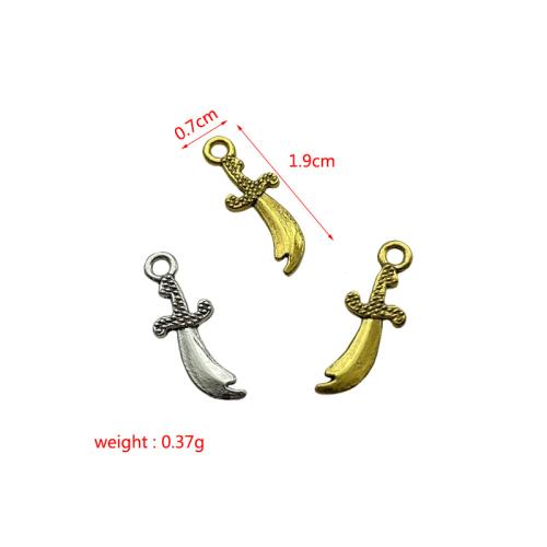 سبائك الزنك المعلقات, سيف, مطلي, ديي, المزيد من الألوان للاختيار, 7x19mm, 500G/الكثير, تباع بواسطة الكثير