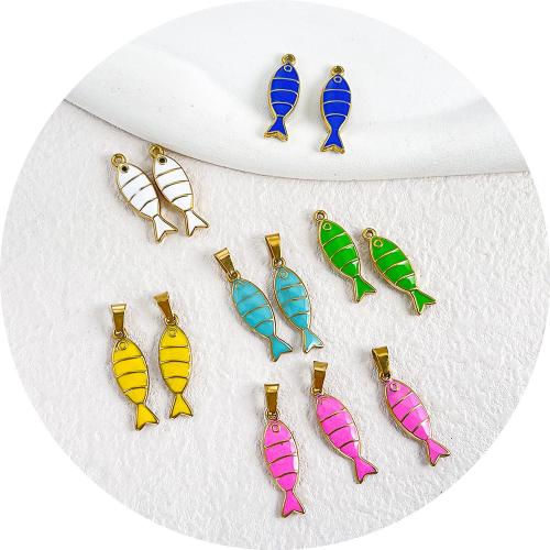 Životinja privjesci od nehrđajućeg čelika, Nehrđajući čelik, Riba, pozlaćen, možete DIY & emajl, više boja za izbor, 7x23mm, 10računala/Torba, Prodano By Torba
