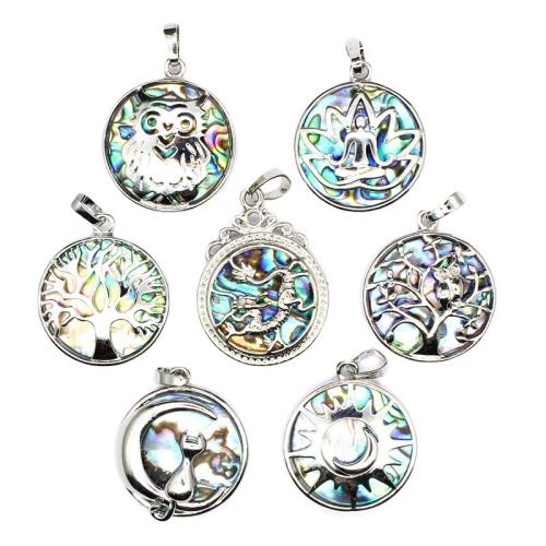 Natuurlijke Abalone Shell Hangers, Abalone Schelp, met Zinc Alloy, Rond plat, plated, DIY & verschillende stijlen voor de keuze, 30x27x6mm, Verkocht door PC