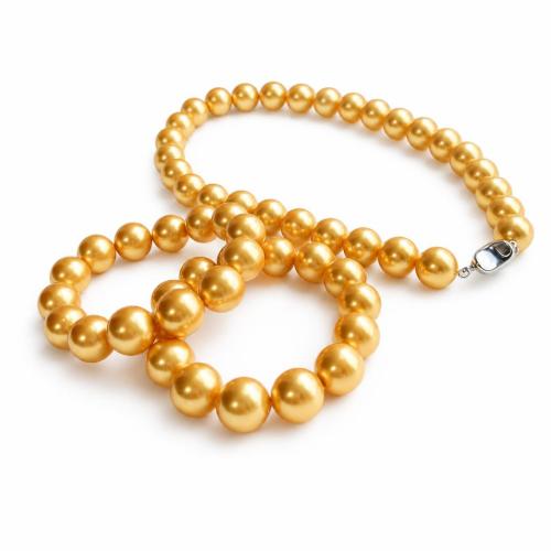 Shell Pearl Bracelet and Necklace Round & for woman gold 14mm Sold By PC