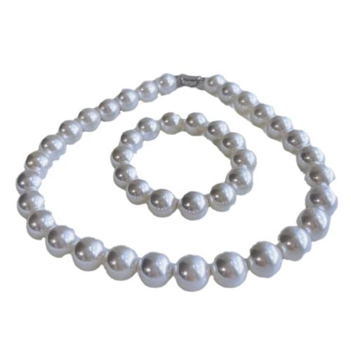 Shell Pearl Bracelet and Necklace Round & for woman white 14mm Sold By PC