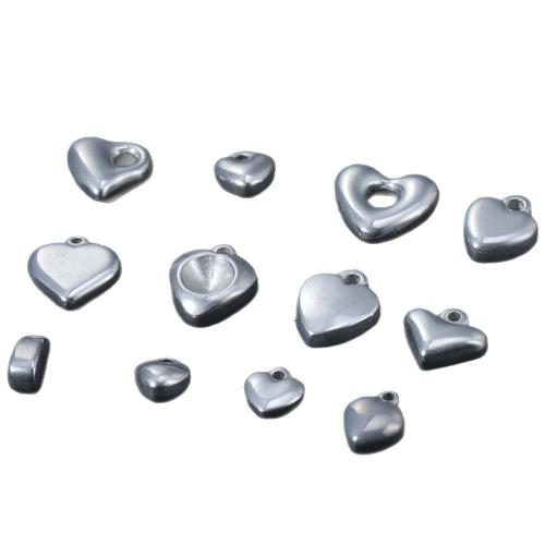 Ruostumaton teräs Sydän Riipukset, 304 Stainless Steel, tee-se-itse & eri tyylejä valinta, alkuperäinen väri, Myymät PC