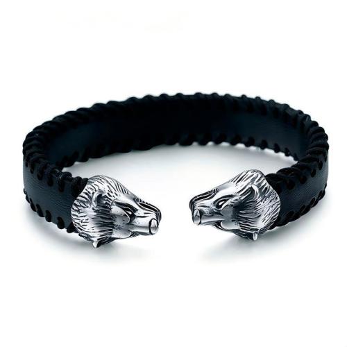 Titanium Steel Σφαλιάρα Bangle, με PU, Λύκος, Vintage & για τον άνθρωπο, Sold Με PC