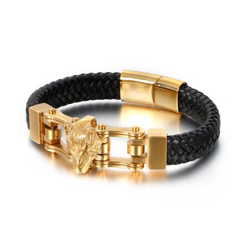 Titanium Steel Bracelet with Cowhide plated fashion jewelry & for man Length Approx 21 cm Sold By PC