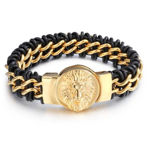Titanium Steel Bracelet with cowhide cord plated vintage & for man Length Approx 21 cm Sold By PC