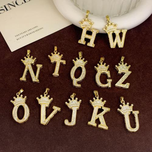 Cubic Zirconia Micro Pave Brass Pendants Alphabet Letter plated DIY & micro pave cubic zirconia Sold By PC