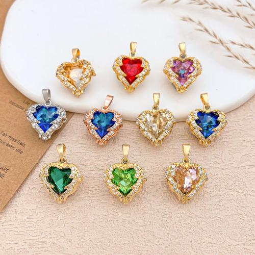 キュービックジルコニアマイクロパヴェブラスペンダント, 銅, ハート形, メッキ, DIY & マイクロパヴェジルコニア, 無色, 15.70x16.80mm, 売り手 パソコン