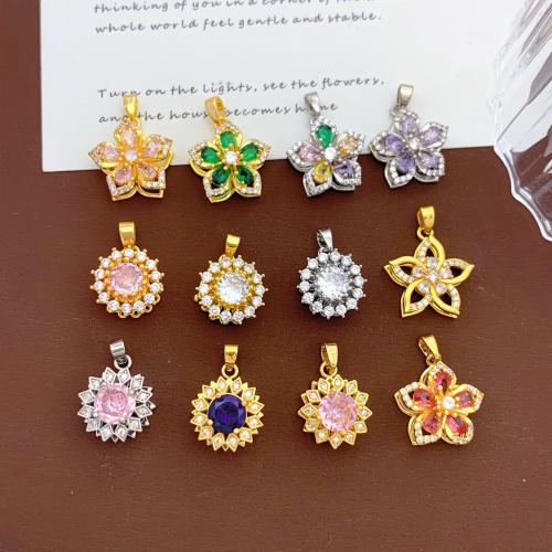 キュービックジルコニアマイクロパヴェブラスペンダント, 銅, 花形, メッキ, DIY & 異なるスタイルを選択 & マイクロパヴェジルコニア, pendent size 13-17.5mm, 売り手 パソコン