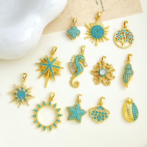 Cubic Zirconia Micro Pave bronze Pingente, cobre, banhado, design do oceano & DIY & Vario tipos a sua escolha & micro pavimento em zircônia cúbica, pendent size 12-26mm, vendido por PC