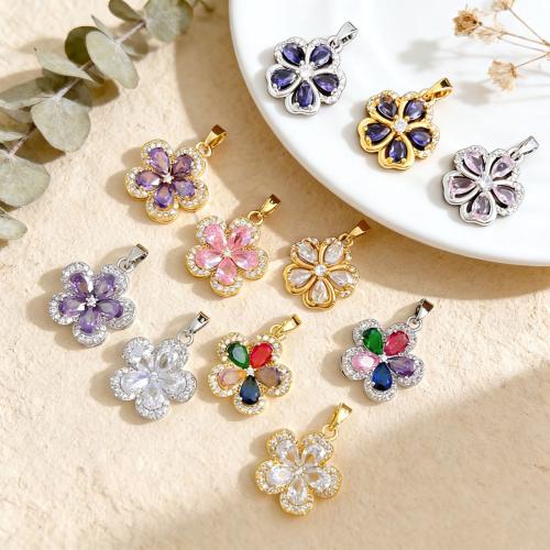Cubic Zirconia Micro Pave bronze Pingente, cobre, Flor, banhado, DIY & Vario tipos a sua escolha & micro pavimento em zircônia cúbica, pendent size 16-17mm, vendido por PC