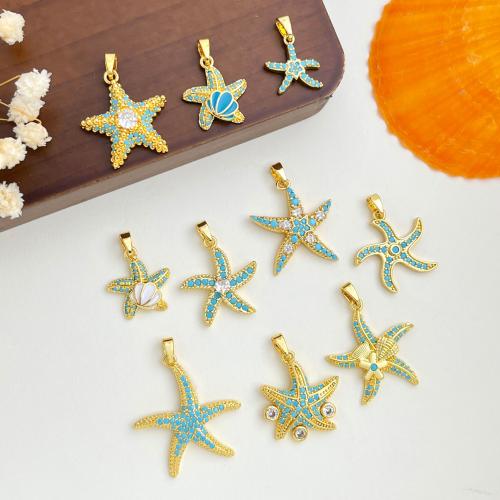 Cubic Zirconia Micro Pave bronze Pingente, cobre, Estrela do mar, banhado, DIY & Vario tipos a sua escolha & micro pavimento em zircônia cúbica & esmalte, pendent size 15-24mm, vendido por PC