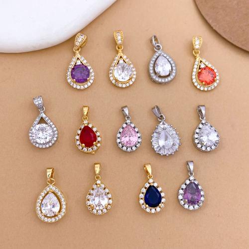 Cubic Zirconia Micro Pave bronze Pingente, cobre, Lágrima, banhado, DIY & Vario tipos a sua escolha & micro pavimento em zircônia cúbica, pendent size 10-12mm, vendido por PC