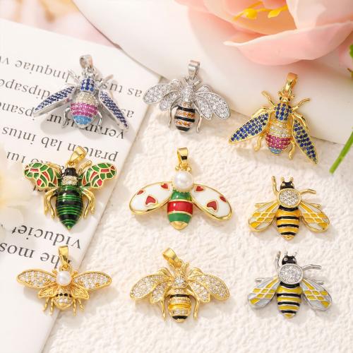 Cubic Zirconia Micro Pave bronze Pingente, cobre, with Concha de resina, Abelha, banhado, DIY & Vario tipos a sua escolha & micro pavimento em zircônia cúbica & esmalte, pendent size 16-28mm, vendido por PC