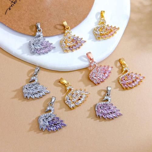 Цирконий Micro Pave латунь подвеска, Латунь, Лебедь, Другое покрытие, DIY & инкрустированное микро кубического циркония, Много цветов для выбора, 19x19mm, продается PC