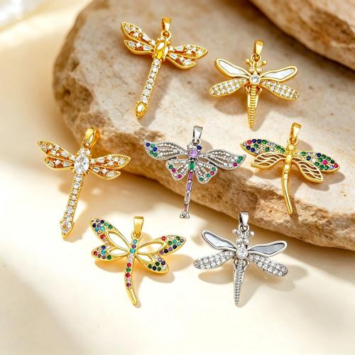 Цирконий Micro Pave латунь подвеска, Латунь, Стрекоза, Другое покрытие, DIY & разные стили для выбора & инкрустированное микро кубического циркония, pendent size 25.5-30mm, продается PC