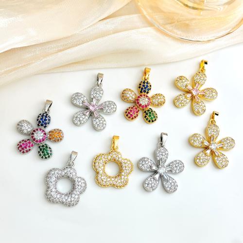 Цирконий Micro Pave латунь подвеска, Латунь, Форма цветка, Другое покрытие, DIY & разные стили для выбора & инкрустированное микро кубического циркония, pendent size 17-20mm, продается PC