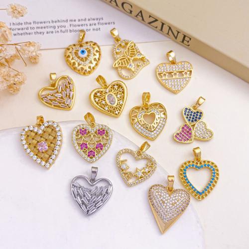 Цирконий Micro Pave латунь подвеска, Латунь, Сердце, Другое покрытие, DIY & разные стили для выбора & инкрустированное микро кубического циркония, pendent size 17-18mm, продается PC