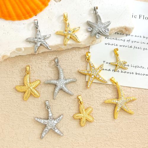 Messing hanger met micro-paved kubieke zirconia's, Zeester, plated, DIY & verschillende stijlen voor de keuze & micro pave zirconia, pendent size 15-24mm, Verkocht door PC