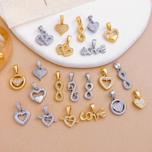 Cirkónia mikro Pave Sárgaréz Medál, galvanizált, DIY & különböző stílusokat a választás & mikro egyengetni cirkónia, pendant size 10-12mm, Által értékesített PC