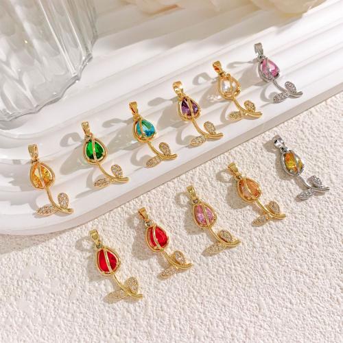 Messing hanger met micro-paved kubieke zirconia's, Tulip, plated, DIY & micro pave zirconia, meer kleuren voor de keuze, 12x24mm, Verkocht door PC