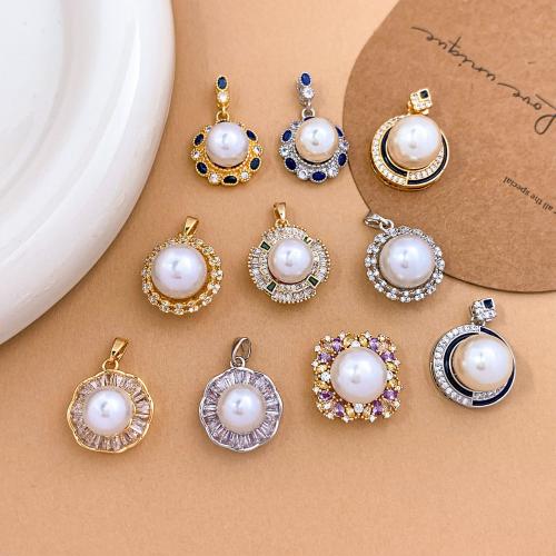 Messing hanger met micro-paved kubieke zirconia's, met Plastic Pearl, plated, DIY & verschillende stijlen voor de keuze & micro pave zirconia, 23x17mm, Verkocht door PC