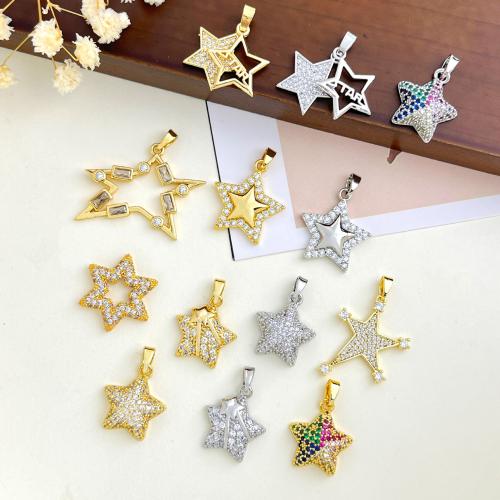 Messing hanger met micro-paved kubieke zirconia's, Ster, plated, DIY & verschillende stijlen voor de keuze & micro pave zirconia, pendant size 16-32mm, Verkocht door PC