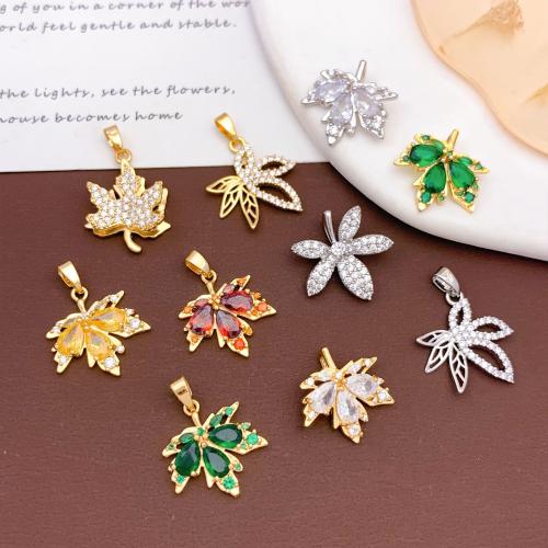 Befestigter Zirkonia Messing Anhänger, Blatt, plattiert, DIY & verschiedene Stile für Wahl & Micro pave Zirkonia, pendant size 17-18mm, verkauft von PC