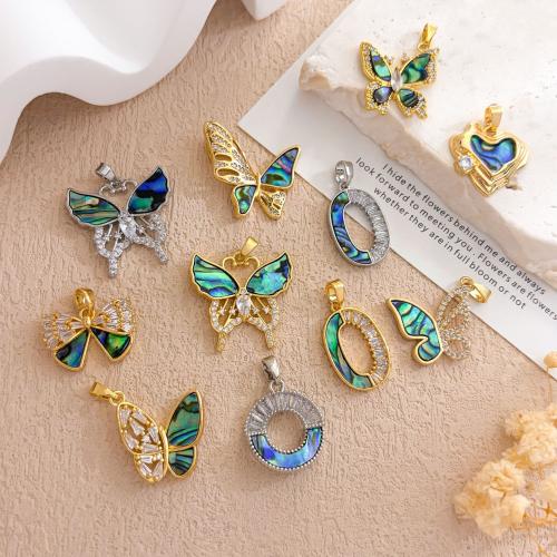Naturalne wisiorki z muszli, Mosiądz, ze Muszla Abalone, Powlekane, DIY & różne style do wyboru & mikro utorować cyrkonia, pendant size 17-22mm, sprzedane przez PC