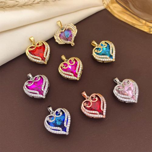 Цирконий Micro Pave латунь подвеска, Латунь, Сердце, Другое покрытие, DIY & инкрустированное микро кубического циркония, Много цветов для выбора, 17mm, продается PC