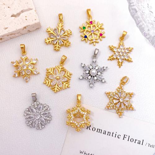 Cyrkonia Wisiorek mosiądz mikro Brukuje, ze Perła plastikowa, śnieżynka, Powlekane, DIY & różne style do wyboru & mikro utorować cyrkonia, pendant size 17-29mm, sprzedane przez PC