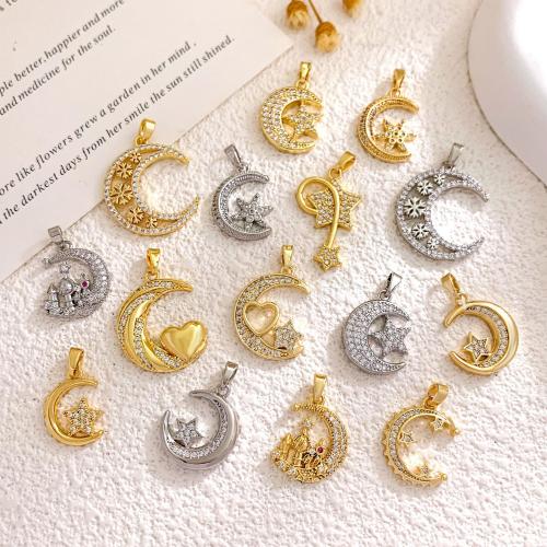 Cubic Zirconia Micro Pave bronze Pingente, cobre, Lua, banhado, DIY & Vario tipos a sua escolha & micro pavimento em zircônia cúbica, pendant size 15-20mm, vendido por PC