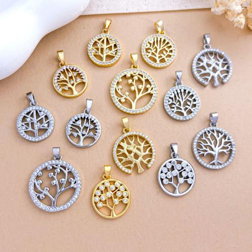 Kubni cirkonij Micro Pave Brass Privjesak, Mesing, Tree of Life, pozlaćen, možete DIY & različitih stilova za izbor & micro utrti kubni cirkonij, pendant size 14-24mm, Prodano By PC