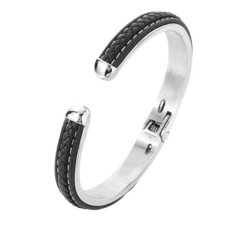 304 Stainless Steel Cuff Bangle with PU Leather vintage & for man Inner Approx Sold By PC