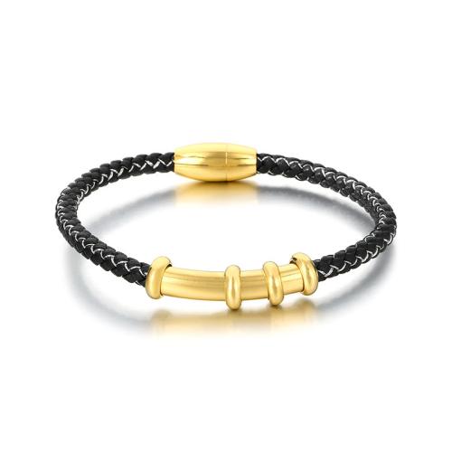 Titanstahl Armband, mit PU Leder & Baumwolle Schnur, plattiert, Modeschmuck & binden & für den Menschen, keine, 210x4mm, verkauft von PC