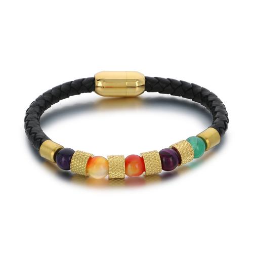 Aço inoxidável 304 pulseira, with Microfiber PU & Quartzo natural, banhado, joias de moda & para o homem, Mais cores pare escolha, 210x10mm, vendido por PC